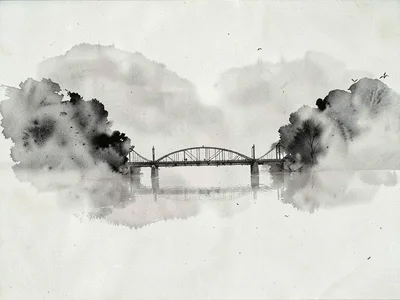 Bridge disappearing into fog at both ends