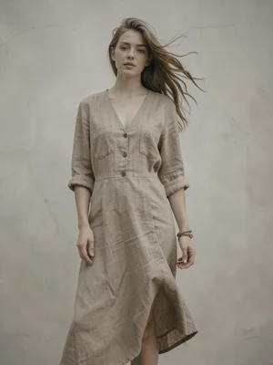 Linen dress in wind