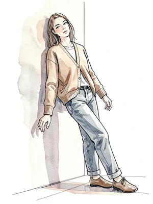 Leaning figure draped cardigan