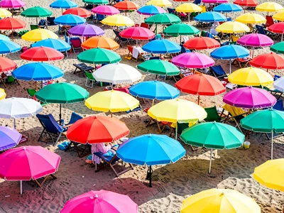 Beach umbrellas creating pattern