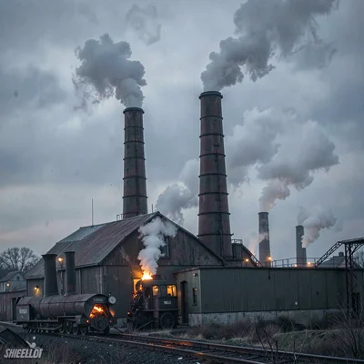 Through Sheffield steel vision, forged metal consciousness, Mill chimneys agains