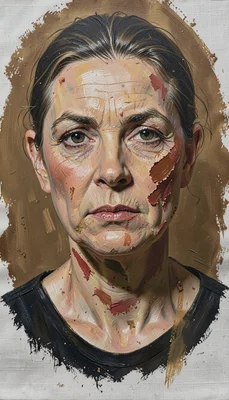 Oil painting, portrait, realistic but painterly, visible brushstrokes on linen, 