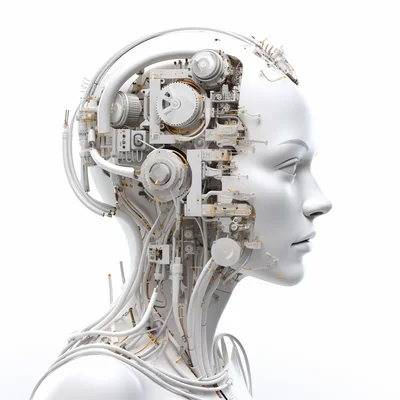 3D plastilina robot brain assembly tools on clean whi