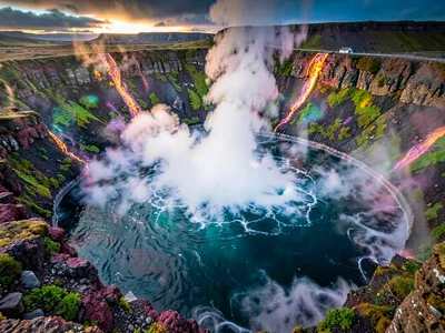 Geothermal vent creating steam column