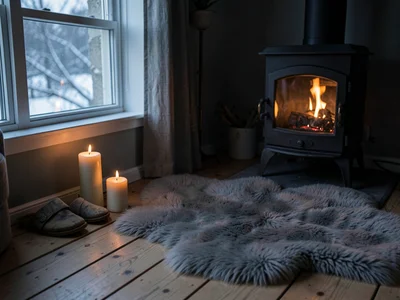 Sheepskin Rug by the Stove