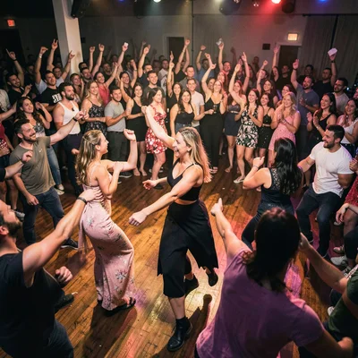 Dance floor packed with movement