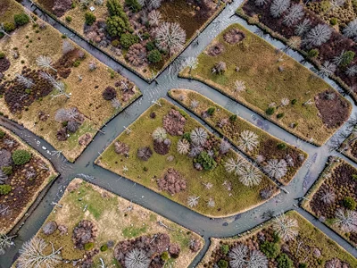 Old drainage ditches creating grid pattern from altitude