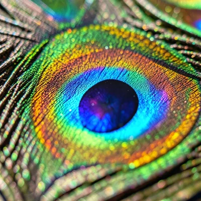 Peacock feather barbule at high magnification, structural color from thin-film i