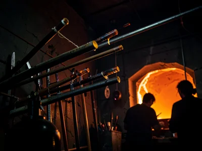 Pipe Rack Against Furnace Glow