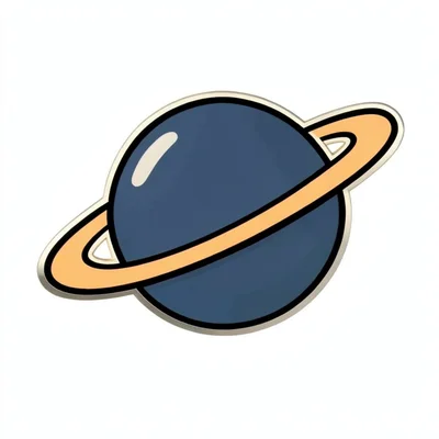 Enamel pin illustration, Saturn planet with rings , bold simple design, limited 