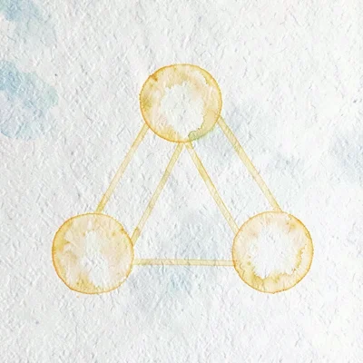 abstract three rounded rectangle nodes with butter-yellow lines connecting them