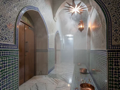 Hammam Corridor Arched Doorways in Steam