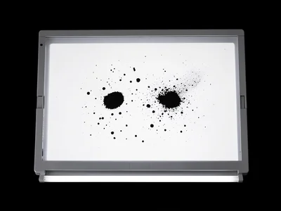 Dust on scanner glass at scanning resolution, individual particles rendered as s