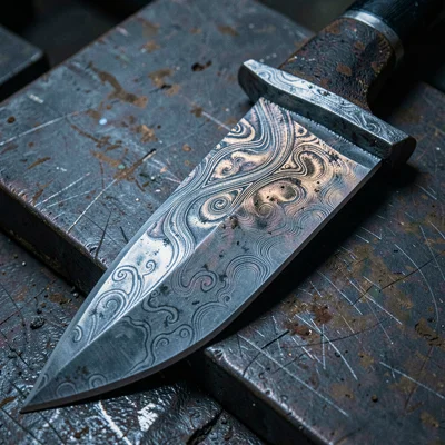 Through Sheffield steel vision, forged metal consciousness, A damascus blade rev