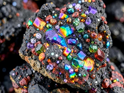 Iron-rich volcanic slag with rainbow oxidation