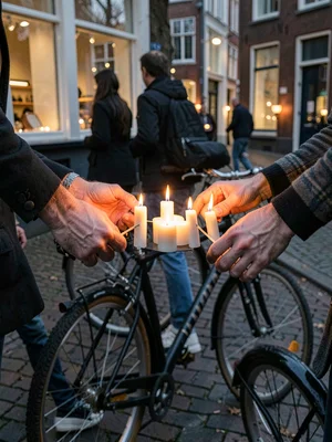 Bicycle rhythm through Copenhagen, hands lighting a cluster of taper candles, th