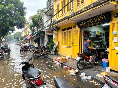Sidewalk motorbike repair against yellow walls