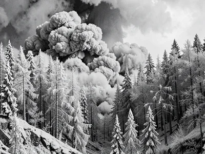 Ash-coated forest ghostly gray