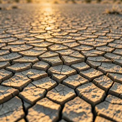 Cracked dry earth pattern, desert mud flat, geometric natural tessellation