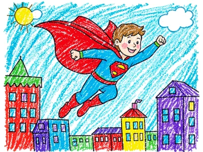 Superhero flying through city