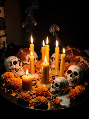 Cluster of votive candles in various stages