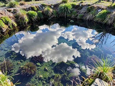 Pool reflection of sky adding depth