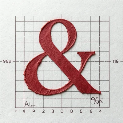 A large ampersand in 96pt Bodoni, printed in warm red ink with visible ink squee