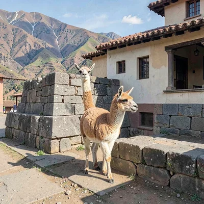 Cusco Inca-colonial interface, stone empire dialogue, A llama standing patiently