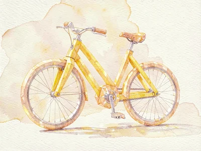 Solid citrine lowpoly bicycle with a faceted yellow frame and slim crystalline w