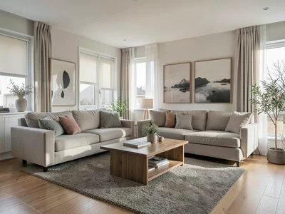 Living room interior with week-long exposure, furniture sharp but where people s