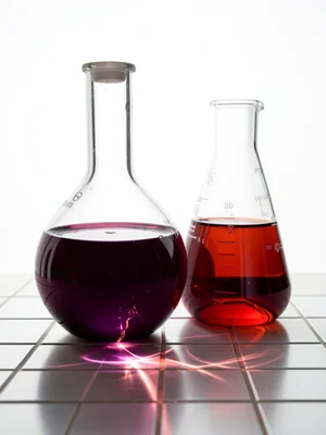 Round-Bottom Flask Purple Solution Caustic Light