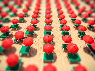 Just above the dunes tilt-shift photograph from a crane lift, saturated cherry p