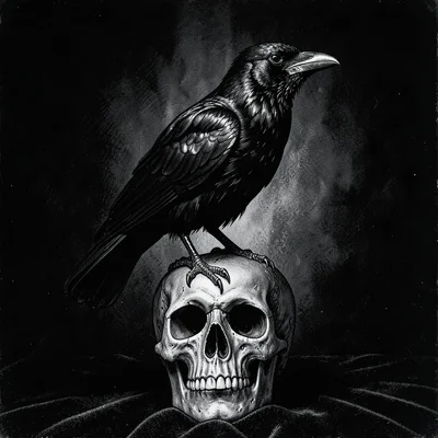 Raven and skull