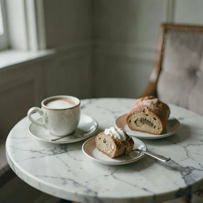 Coffee and pastry on marble table