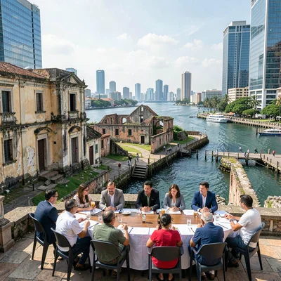 Casco Viejo restoration meeting modern Panama City, The old Panama Viejo ruins w