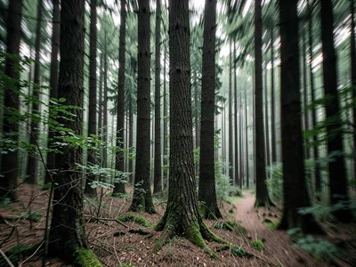 Forest vertical blur creating stripe pattern