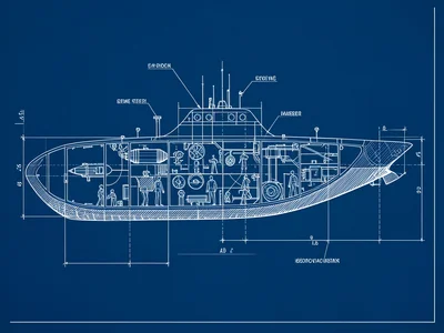 A cutaway of a submarine showing compartments: torpedo room, control center, rea