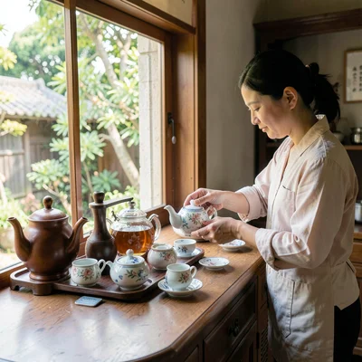 Tea service by window