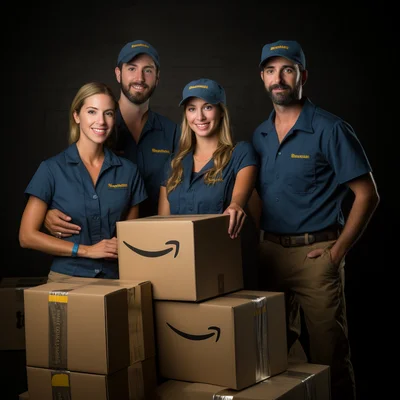 Akward family photo delivery worker family amazon