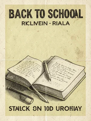 Back to school poster in riso, pencil and book illustration, registration offset