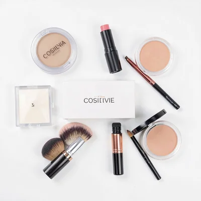 Cosmetics flat lay arrangement