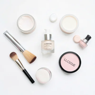 Cosmetics flat lay arrangement