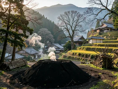 Charcoal Kiln Smoke in Mountain Clearing