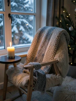Striped Knitted Throw on Pine Chair