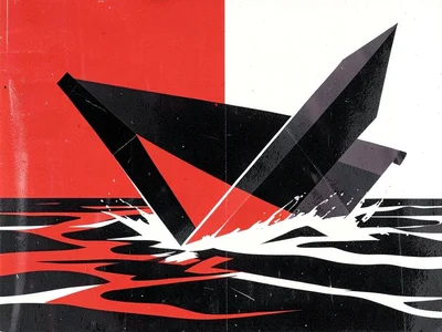 Ship prow cutting through water rendered as hard angular wedge forms