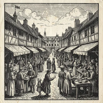 A town square on market day