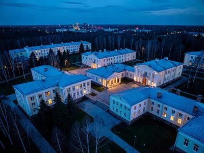 Observatory compound from above at blue hour