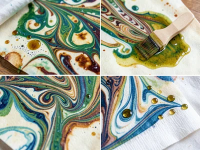 Ebru on fabric, marbling pattern transferred to silk, colors slightly diffused b