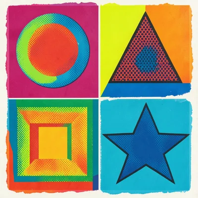 Four different geometric shapes — circle, triangle, square, star — arranged as a