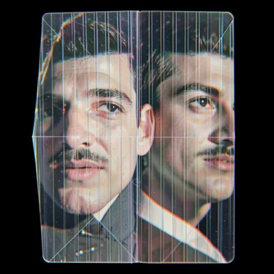 Two lenticular prints overlaid at crossed angles, grid interference creating com